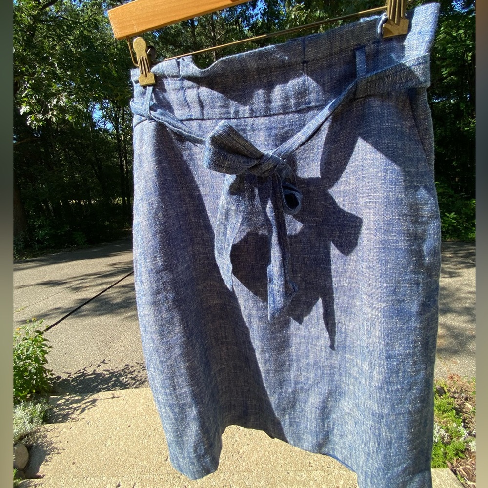 Ann Taylor Chambray Linen Tie Skirt
